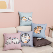 ins卡通猫咪抱枕沙发靠垫，抱枕客厅沙发，办公室抱枕棉麻双面抱枕套