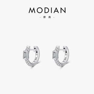 modian925纯银耳扣耳饰女小众，设计潮镶嵌几何，耳环时尚日韩耳饰品