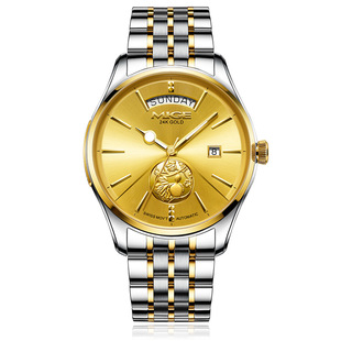 商务夜光手表24k金钢带瑞士手表全自动机械表士手表纯机械男