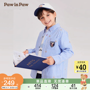 pawinpaw卡通小熊童装，2024年春季男童条纹学院，风休闲衬衫上衣