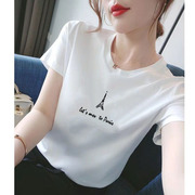 白色夏季纯棉上衣2023年韩版短袖，t恤女ins百搭显瘦女士打底体恤衫