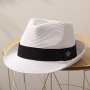 度假帽子男春夏天韩版时尚，百搭草帽卷边小礼帽，女英伦沙滩帽爵士帽