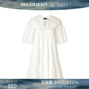 奥莱maxrieny半袖娃娃，裙泡泡袖连衣裙，白色蕾丝短裙