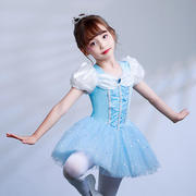 跨境童装儿童网纱蓬蓬裙2023女童夏季短袖连体芭蕾舞裙舞台演出服