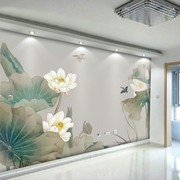 8d新中式电视背景墙壁纸客厅2021墙纸3d荷花影视墙布装饰壁画