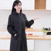 韩时尚长袖围裙拉链风衣式大人罩衣女防泼水厨房外套连帽工作