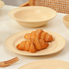 白屿 韩式鹅黄手捏盘子碗套装餐具家用创意陶瓷早餐杯汤盘高脚碗