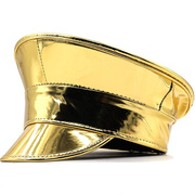 金色镭射漆皮平顶帽女派对pu皮质海军帽跨境亮面演出贝雷帽帽子