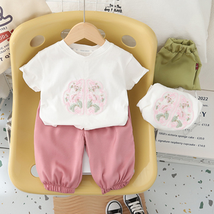 女童夏装国风套装2024宝宝纯棉衣服儿童新中式唐装短袖两件套