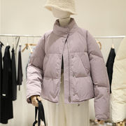 紫色款a字龟背短款羽绒棉服女冬立领加厚保暖宽松小个子外套