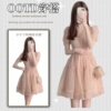 法式小个子连衣裙女夏季高级感独特设计感小众甜美粉色蓬蓬仙女裙