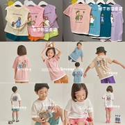 100-160韩国童装夏款男女时髦一家人，圆领短袖t背心短裤套装亲子装