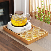 茶室电煮茶炉家用日式茶具套装煮茶器，电陶炉加热玻璃花茶壶带过滤