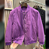 美式复古广州紫色棒球服男款古着vintage麂皮绒外套重磅飞行夹克