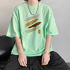 300G重磅纯棉短袖T恤男夏季荧光绿色半袖宽松体恤百搭打底衫潮流