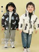 秋冬男童女童小孩中小童装印花连帽保暖羽绒，棉服棉衣棉袄短款外套