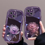 适用于苹果15手机壳iPhone13时尚12Pro潮流11晶莹紫色玫瑰XSMax创意6S硅胶14保护套7镜头全包8Plus防摔软壳