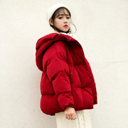 红色棉衣棉服女冬季2023宽松羽绒面包服加厚短款棉袄外套