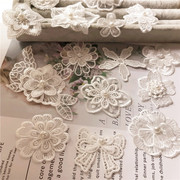 福袋白色欧根纱立体花片钉珍珠花朵DIY手工缝纫布艺服装辅料