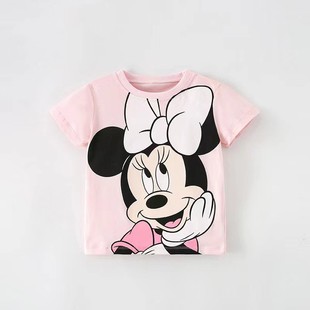 童装女童粉红色纯棉短袖t恤卡通，老鼠宝宝上衣可爱夏装洋气半袖潮8
