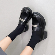 名尚乐福鞋女2024春季女鞋，复古英伦风，单鞋厚底增高黑色小皮鞋