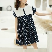 摩*诺韩国品牌童装，2023夏装波点翻领学院风棉布连衣裙