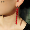 925纯银耳扣圈圈耳环，大红色本命年奥地利水晶耳坠，长款新娘首饰品