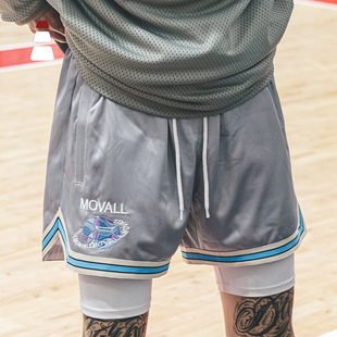 MOVALL美式篮球短裤男款运动训练球裤复古四分3分4分小众双层夏季