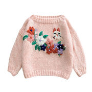 粉色毛衣甜美日系猫咪，花朵立体勾花毛衣，加厚女洋气减龄百搭小个子