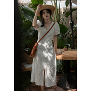 觅定白色连衣裙女夏季海边度假小白裙小个子茶歇法式裙子质感长裙