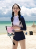 韩国保守防晒长袖游泳衣女高腰显瘦遮肚分体两件套三亚海边冲浪服