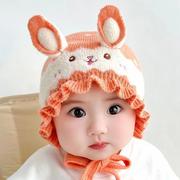 婴儿帽子秋冬季女宝宝可爱兔子冬天护耳公主男新生儿胎帽婴幼儿