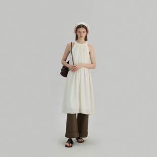 朵扇华夫格无袖连衣裙女2024夏季肌理感雪纺，白色长裙设计感