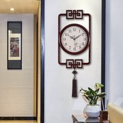 处理新中式挂钟中国风玄关，装饰钟表家用客厅静音创意木质挂钟