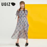 UGIZ夏季韩版女装时尚一字肩雪纺裙中长款连衣裙女UBOC850-4