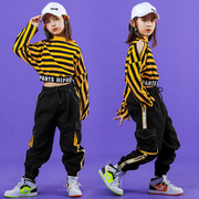 儿童爵士舞服装少儿JAZZ韩版露脐长袖hiphop演出服女童街舞套装潮