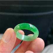 天然缅甸翡翠冰种满绿戒指，帝王绿戒指，指环男女情侣款素圈戒指