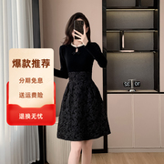 2024新中式针织连衣裙，女春季感黑色提花，日常小礼服裙子
