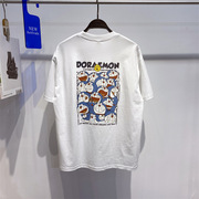 潮牌夏季短袖时尚圆领T恤机器猫卡通情侣短袖男T恤
