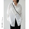 白色衬衫女慵懒风休闲宽松设计感翻领衬衣，外搭中长款叠穿长袖上衣