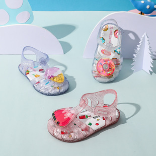 韩版儿童凉鞋女孩夏季果冻鞋，防滑软底沙滩公主，水晶洞洞鞋玩水