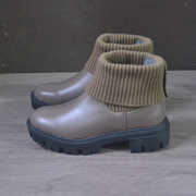 日本外贸原单潮牌秋冬季针织毛线口厚底平跟短靴女靴子