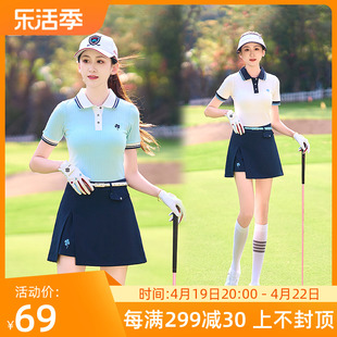 高尔夫球女士短袖T恤POLO衫修身白蓝桔色短裤裙子运动上衣服套装