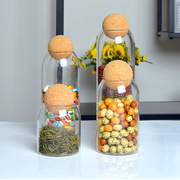 透明玻璃茶叶罐圆形密封罐软木塞储物罐微景观生态瓶玻璃茶具