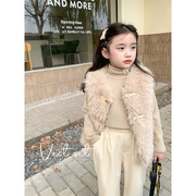 2023冬季韩版童装女童羊羔毛马甲(毛马甲)儿童宝宝时髦仿皮草马甲开衫