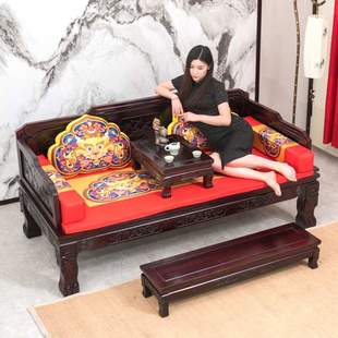 罗汉床三件套中式非洲金花梨实木沙发床仿古客厅家具小户型贵妃榻
