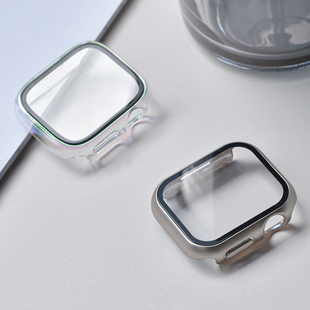 适用于applewatch苹果手表s8钢化膜保护壳一体式iwatchs7保护套se654321代全包套装超薄40444145夏