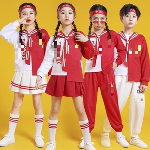 儿童啦啦队演出服小学生，运动会服装开幕式套装，中国风拉拉队表演服