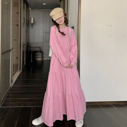 粉色长袖连衣裙春秋女2024法式卫衣高级感收腰显瘦长款a字裙