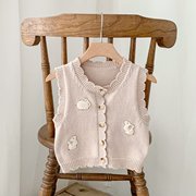 婴儿小马甲春秋新生儿开衫，幼儿衣服针织毛线，女童宝宝兔子外套坎肩